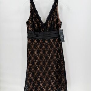 SL FASHIONS Black Lace Cocktail Dress Size 8 Nude Lined Wedding Guest New Tags